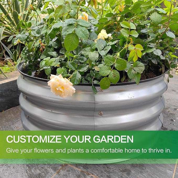 GARDMAX 2x2x1FT Galvanized Round Raised Garden Bed Kit, Metal Planter Boxes Outdoor with Easy Assembly, Large Garden Bed for Vegetables, Fruits, Flower, Herbs Silver-HomvellaHome