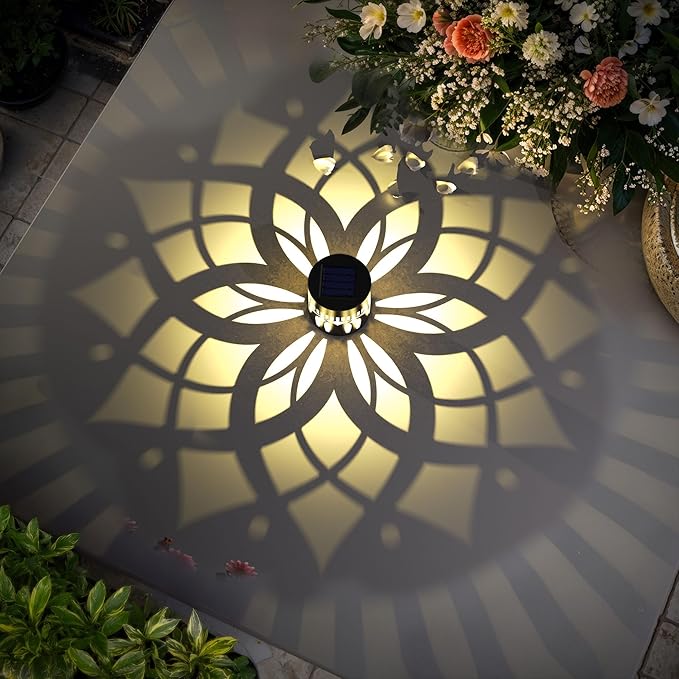 2 Pack Solar Fence Lights Metal Solar Powered Outdoor Wall Deck Step Lights Mandala Theme Waterproof Fence Light for Garden Post Patio Backyard Yard Decor, Gardening Gifts for Women Mom Grandma-HomvellaHome