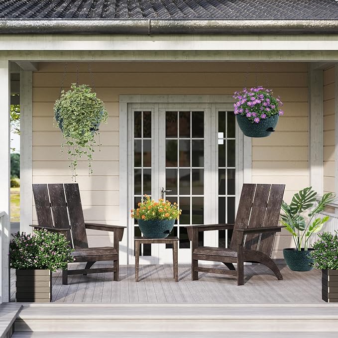 12 Inch Hanging Baskets 2 PC with Chains, Self-Watering Hanging Planters for Indoor Outdoor Plants, Plastic Hanging Flower Pots, Black with Green Speckles-HomvellaHome