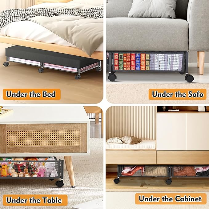 2 Pack Under Bed Storage with Wheels, 36" Lengthen Underbed Storage Containers with Lids, Large Capacity Under Bed Shoe Storage, Metal Clothes Organizer, Storage Box for Clothing Shoes Blankets Sheet-HomvellaHome