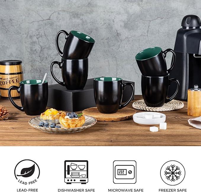 GBHOME 16oz Coffee Mugs Set of 6, Large Ceramic Coffee Mugs for Man, Woman, Dad, Mom, Modern Coffee Mugs Set with handle for Tea/Latte/Cappuccino/Milk/Cocoa. Dishwasher&Microwave Safe,Green-HomvellaHome