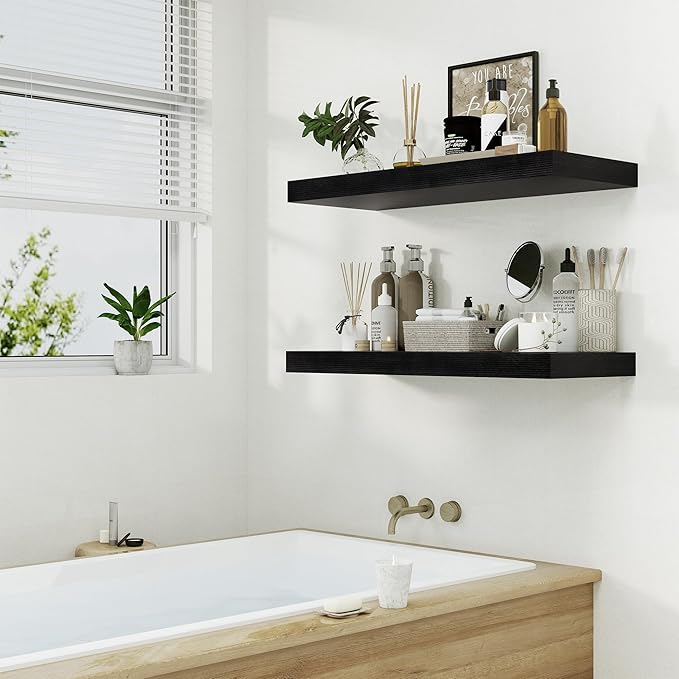 12" Deep Black Floating Shelves,Over Toilet Long Wall Mounted Modern Farmhouse 36 inches,Wall Shelves with Invisible Brackets for Bedroom, Bathroom, Living Room, Kitchen, Set of 1-HomvellaHome