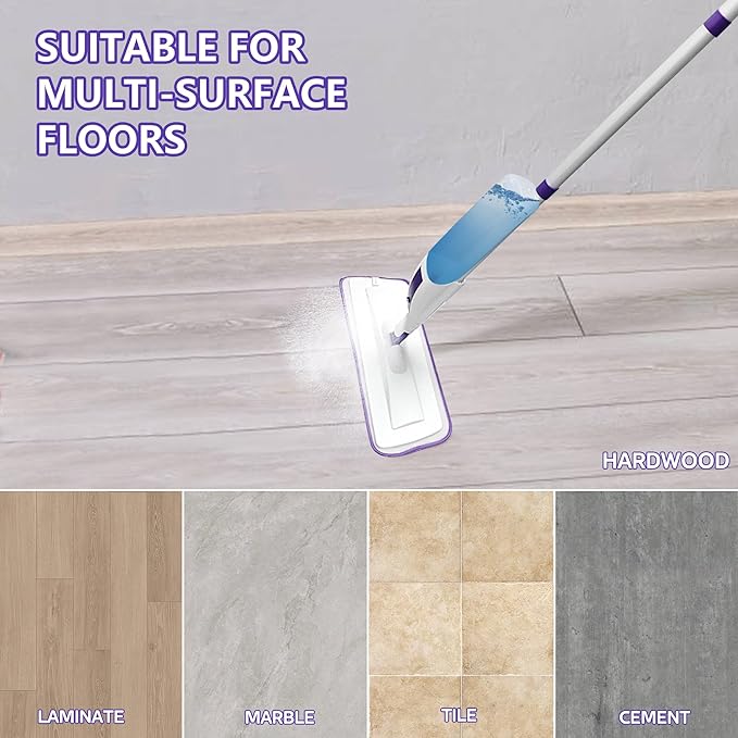 Spray Mop for Floor Cleaning with 60" Extension Handle, Dry/Wet Mop with 14oz Refillable Bottle, 3 Washable Pads&5 Disposable Refills for Hardwood Laminate Tile Floor Dust Cleaning.