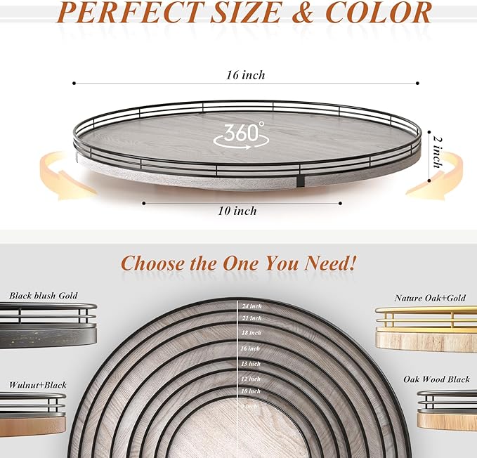 16" Lazy Susan Oak Wood Turntable Organizer for Cabinet, Farmhouse Round Wooden Lazy Susan Organization and Storage for Dining Table, Pantry, Kitchen, Bathroom, Countertop, Cupboard, Kitchen Decor-HomvellaHome
