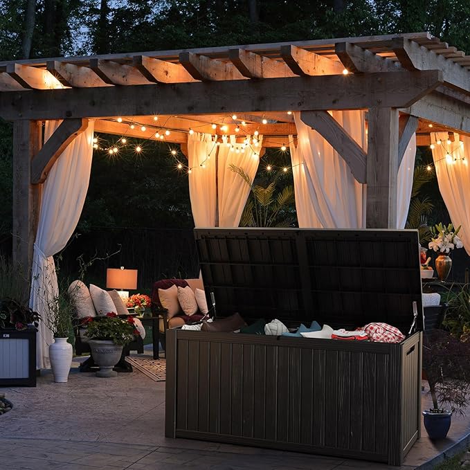 180 Gallon Deck Box Large Outdoor Storage for Patio Furniture,Outdoor Cushions,Garden Tools and Pool Supplies,Waterproof,Resin,Lockable(Black)-HomvellaHome