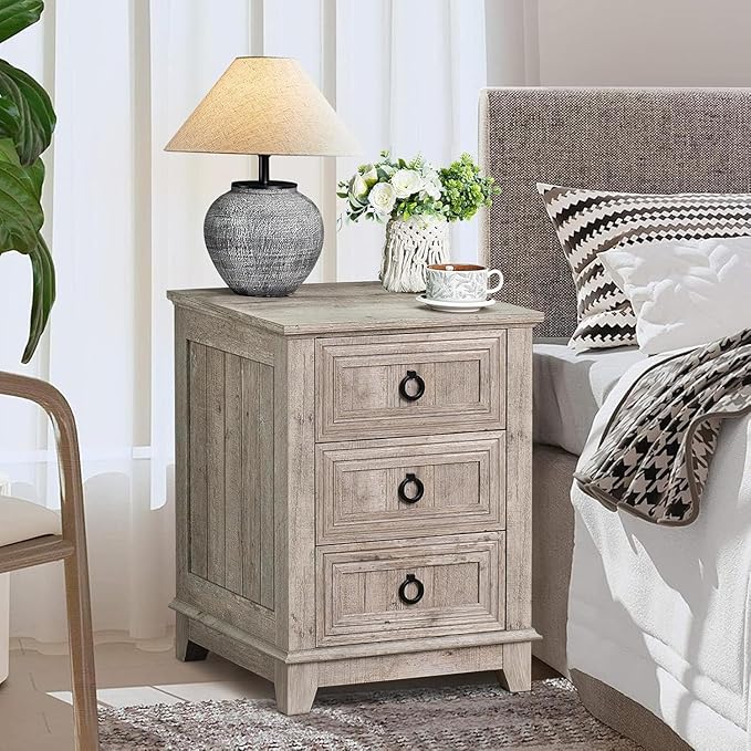 18" Farmhouse Night Stands Set of 2 with Charging Station, 2 & 3 Drawers End Table Dresser for Bedroom, Oak Wooden Nightstand, Bed Side Table with Open Shelf, Bedside Cabinet for Living Room-HomvellaHome