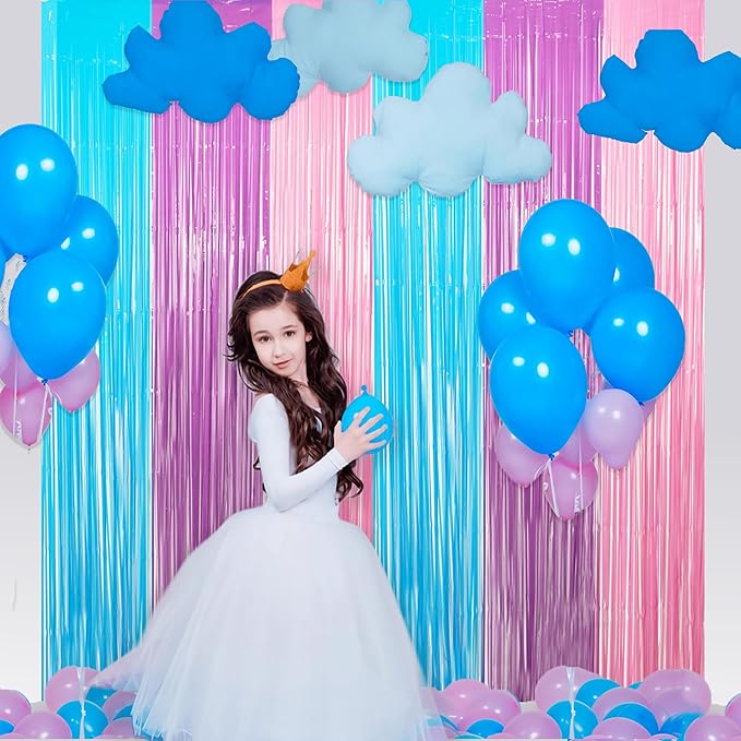 Blue Purple Pink Tinsel Backdrop - GREATRIL Pastel Foil Fringe Curtain Streamers for Pony Theme Birthdays Mermaid Shower Unicorn Girls Party Decorations 2 Packs