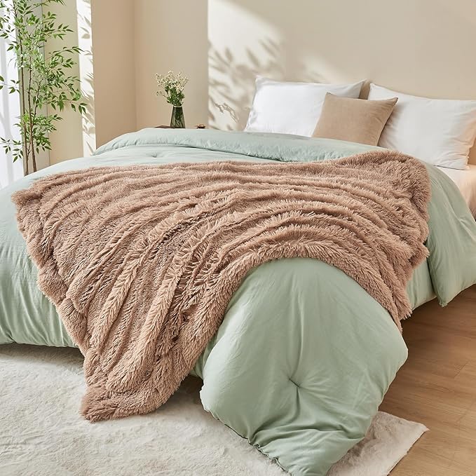 GONAAP Fuzzy Faux Fur Throw Blanket Taupe Super Soft Cozy Plush Fuzzy Shaggy Blanket for Couch Sofa Bed (Taupe, Throw(50"x60"))-HomvellaHome