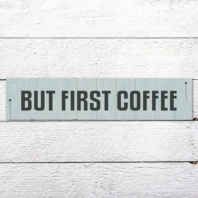 Generic Funny Wood Sign But First Coffee Rustic Wooden Hanging Sign Home Farmhouse Kitchen Wall Decoration 16 x 4 Inch-HomvellaHome