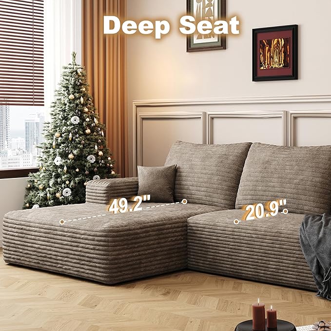 108" Sectional Couches for Living Room Modern Modular Sofa with L-Shape Couchs Upholstered Boneless Couch Deep Seat Sectional Couch with Chaise (Camel, Left Facing Chaise+2Seaters+1Ottoman)-HomvellaHome