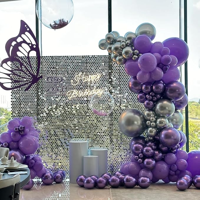 130pcs Metallic Purple Balloons Different Sizes 18" 12" 10" 5" Chrome Purple Latex Balloon Garland Arch Kit for Birthday Baby Shower Graduation Wedding Gender Reveal Party Decorations-HomvellaHome