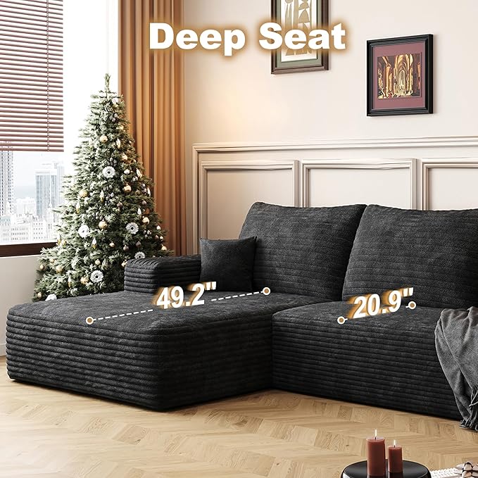 108" Sectional Couches for Living Room Modern Modular Sofa with L-Shape Couchs Upholstered Boneless Couch Deep Seat Sectional Couch with Chaise (Black, Left Facing Chaise+2Seaters)-HomvellaHome