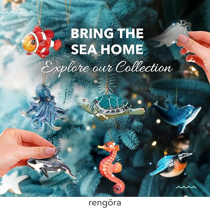 Hand-Painted Beach Christmas Ornament – Coastal Tree Decoration for Ocean Lovers – Unique Nautical Ornament for Christmas Tree or Stocking Stuffer Gift (Blue Sea Turtle Mother and Baby)