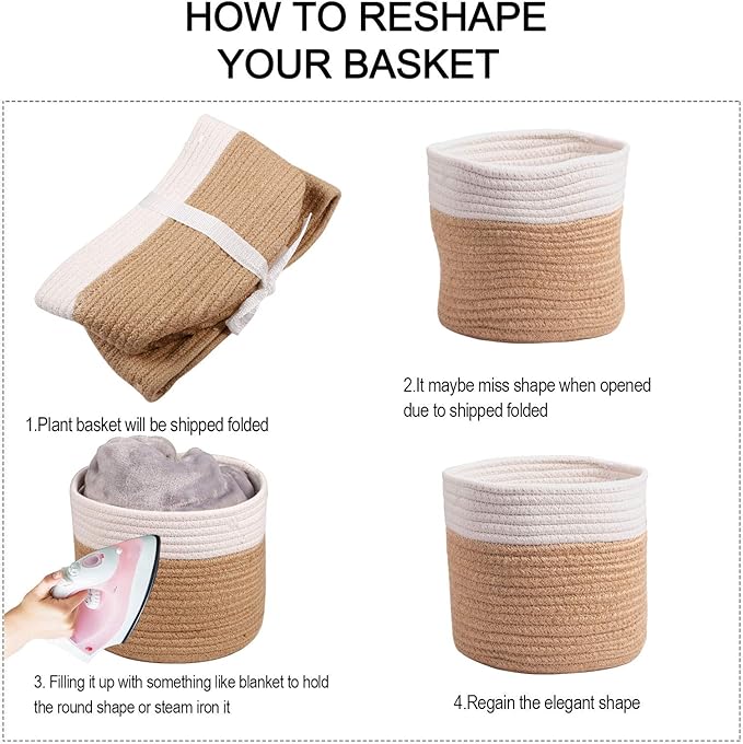 11" Cotton Rope Plant Basket Modern Woven Baskets for 10" Flower Pot Floor Indoor Planters,Storage Organizer Baskets Home Decor,Brown White 11"x 11"-HomvellaHome
