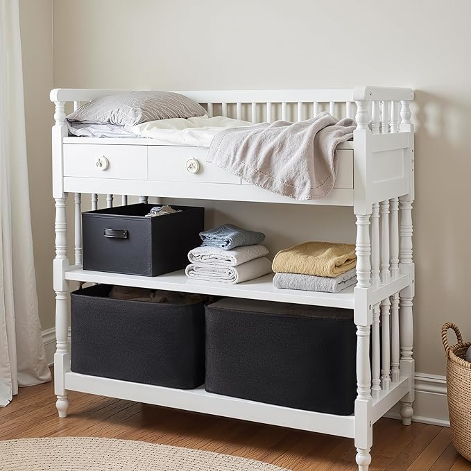 GRANNY SAYS Storage Baskets for Shelves, Closet Organizer Bins, Clothes Storage Bins with Metal Frame, Extra Large Baskets for Organizing and Storage, Collapsible, Black, 2-Pack-HomvellaHome