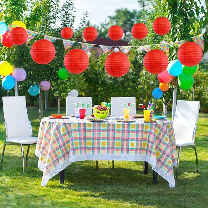 12Pcs Round Paper Lanterns Assorted Sizes (6" 8" 10" 12") for Home Decor, Restaurant, Church, Wedding, Birthday Party Decorations, Hanging Chinese Japanese Paper Lantern Lamps (Red)