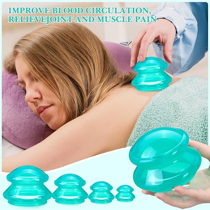 Geiserailie 16 Pcs 4 Sizes Cupping Therapy Set Silicone Cupping Massage Cups Professional Chinese Therapy Cup Vacuum for Body Muscle Nerve(Green)-HomvellaHome