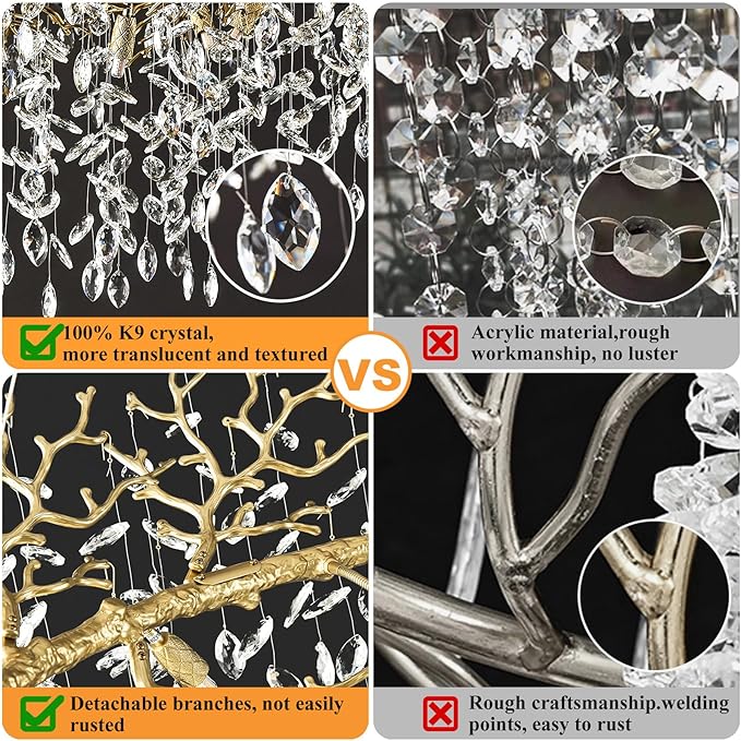 14-Light Modern Large Crystal Chandelier for Dining Room, 48" Round Gold Crystal Tree Branche Chandelier, Living Room Crystal Chandelier, Crystal Chandeliers for High Ceiling,Entryway,Foyer-HomvellaHome