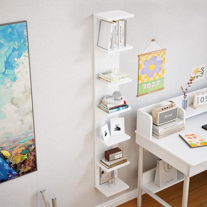 Versatile 7 Tier Shelf Unit 6.4Ft Lack Wall Shelf Unit with LED Floating Wall Shelf Unit Wall Mount Vertical Shelving for Storage Space Saving Organizer for Bedroom Living Room Office Display Decor-HomvellaHome