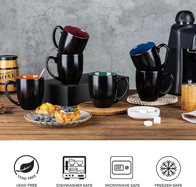 GBHOME 16oz Coffee Mugs Set of 6, Large Ceramic Coffee Mugs for Man, Woman, Dad, Mom, Modern Coffee Mugs Set with handle for Tea/Latte/Cappuccino/Milk/Cocoa. Dishwasher&Microwave Safe,Multi-Color-HomvellaHome