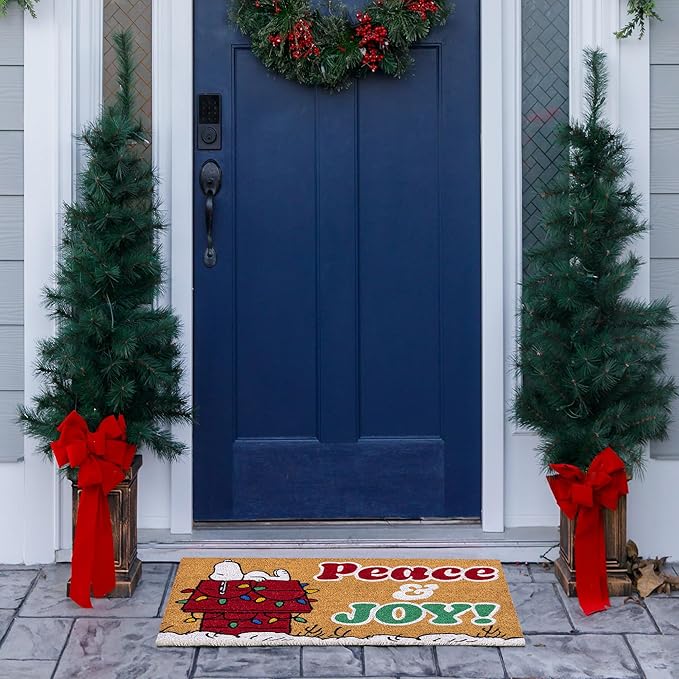 Gertmenian Peanuts Snoopy Coir Doormat - 2x3 Welcome Mat (2-Pack), Ideal for High Traffic Areas in Front Door, Garage, Entryway - Peace & Joy, 80023-HomvellaHome