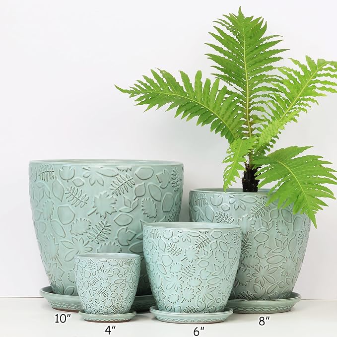 10 inch Plant Pots Ceramic Planter with Drainage Holes and Saucer for Multiple Plants, Indoor-Outdoor Garden Pots for Succulent, Orchid, and Flower-HomvellaHome