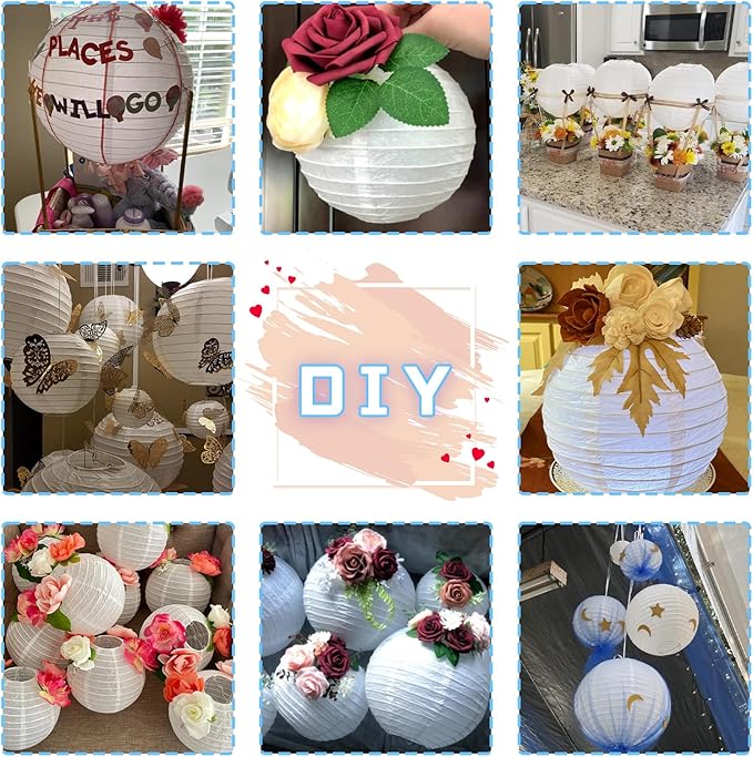 12Pcs Blue and White Paper Lanterns Assorted Sizes (6" 8" 10" 12") for Home Decor, Wedding, Birthday, Underwater Themed Party Decorations, Hanging Chinese Japanese Paper Lantern (3 Blue Colors)