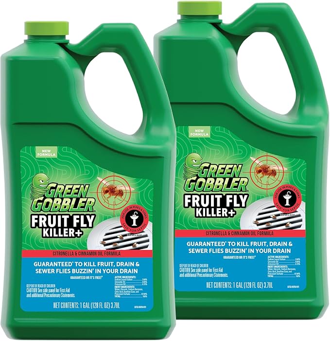 Green Gobbler Fruit Fly Killer+ - Kills Fruit Flies, Drain Flies & Sewer Flies, Gel Treatment For Use in Sinks & Pipes - Safe for Septic Systems (2 PACK)-HomvellaHome