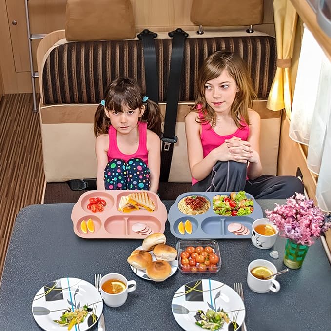 greenandlife 12 Inch (4PCS) Large Unbreakable Divided Plates for Kids Adults, Dishwasher & Microwave Safe Plate, Lightweight Reusable Plastic Compartment Plates, BPA Free and Healthy-HomvellaHome