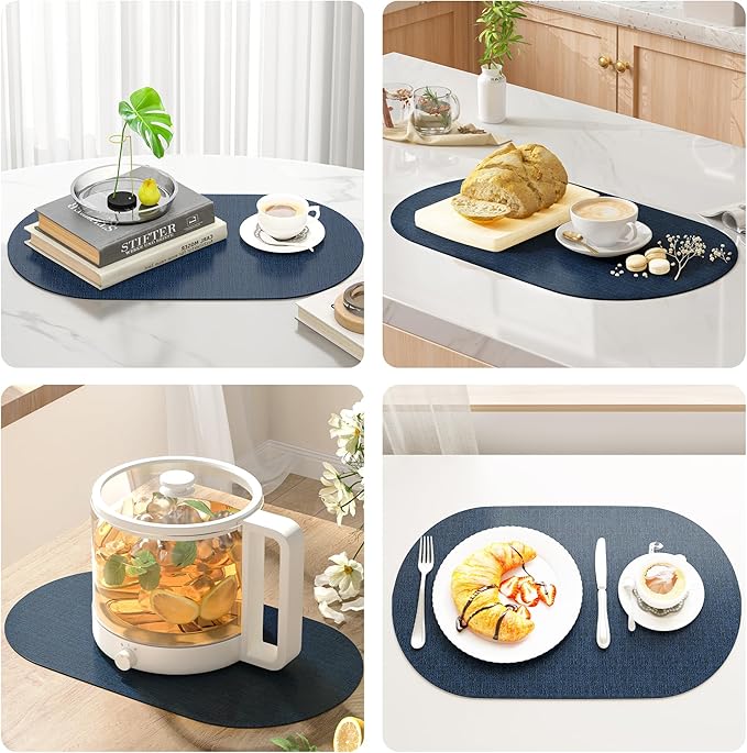 DOLOPL Large Placemats Set of 6, Oval Reversible Wipeable & Non-Slip Place Mats, Modern Faux Leather Table Mats for Kitchen, Neutral Tablemats for Dining Table Decor, Wedding, Party(Navy Blue)