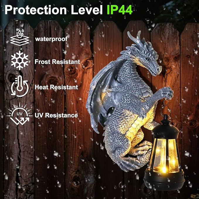 Garden Statues Tree Hugger Dragon - Halloween Dragon Statue Solar Lights Outdoor Patio Wall Decor,Christmas& Mothers Day&Birthday Gifts for Grandma Mom Women,Ideas Arts Crafts Waterproof Resin Lantern-HomvellaHome