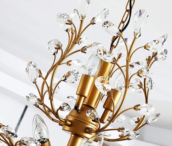 Ganeed Crystal Chandeliers,Vintage Pendant Lighting Crystal Chandelier Lighting Fixtures with 8 Lights,Ceiling Light Fixture for Living Room Bedroom Restaurant Porch Hallway (Gold)-HomvellaHome