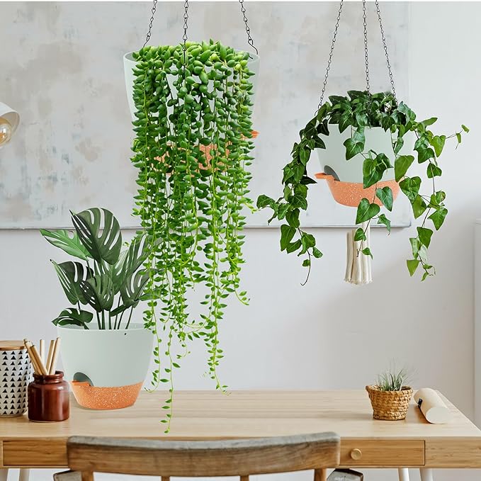 GARDIFE Hanging Planter, 10 inch Hanging planters for Indoor. Outdoor Plants, Self Watering Plant Pot, 2 Pack Large self Watering Hanging Planter, Green-HomvellaHome