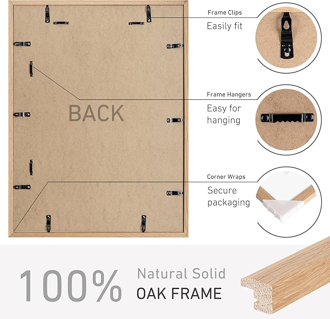 18x24 Poster Frame Set of 4 Natural Solid Oak Photo Frames with 16x20 Removable Mat Wall Hanging Large Handcrafted Frame with HD Plexiglass Wall and Tabletop Display Large Picture Frame-HomvellaHome