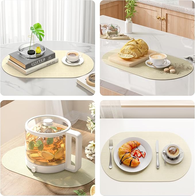 DOLOPL Placemats Set of 6, Oval Reversible Wipeable & Heat Resistant Place Mats, Modern Faux Leather Table Mats for Kitchen, Neutral Tablemats for Dining Table Decor, Wedding, Party(Beige)