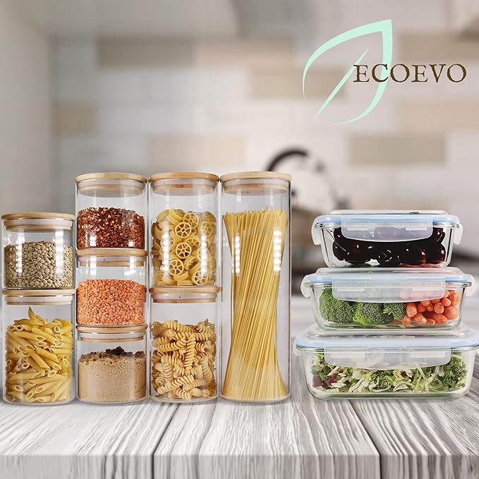 Glass Jars with Bamboo Lids, Glass Food Jars and Canisters Sets, Flour Jar, Large Food Canister with airtight lids, Flour Storage Container, Pantry Jars, 100oz-HomvellaHome