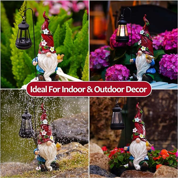 Garden Gnomes Outdoor Statue with Solar Lights,Solar Gnomes Decorations for Yard Outdoor gnome Decorations for Garden, Patio Gnome Gifts for Mom-HomvellaHome