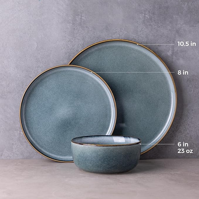 GBHOME Ceramic Dinnerware Sets for 4, 12 Pieces Stoneware Plates and Bowls Sets, Reactive Glaze Dishes -Scratch Resistant, Dishwasher&Microwave Safe, Space Blue-HomvellaHome