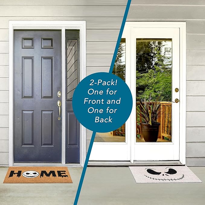 Gertmenian Nightmare Before Christmas Coir Doormat - 2x3 Welcome Mat (2-Pack), Ideal for High Traffic Areas in Front Door, Garage, Entryway - Disney Nightmare Jack Skellington, 80024-HomvellaHome