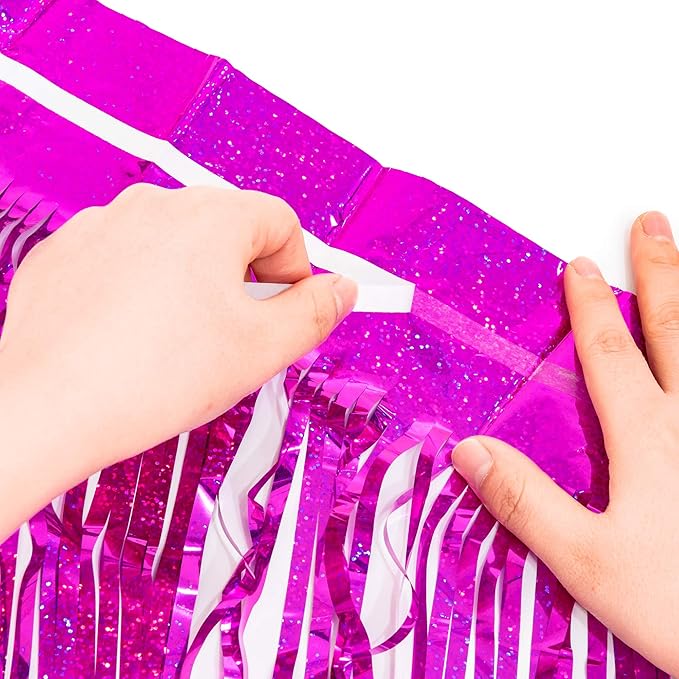 Magenta Tinsel Curtain Party Backdrop - GREATRIL Foil Fringe Curtain Photo Booth Streamers for Bachelorette Party Engagement Bridal Shower 2 PCS