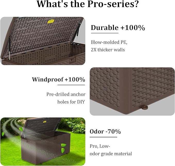 110 Pro Gallon Resin Deck Box, Waterproof Outdoor Storage Bin for Patio, Poolside, and Garden, Lockable & UV-Resistant, Ideal for Small Spaces, Coffee-HomvellaHome