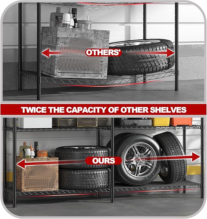 REIBII 5 Tier Wire Shelving Storage Shelves Loads 1430LBS, 58" W Metal Shelving for Storage Adjustable Shelving Unit Heavy Duty Garage Shelves Pantry Shelves Kitchen, Black-HomvellaHome