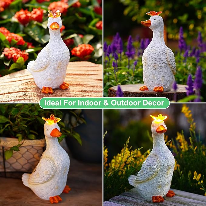Goodeco Porch Goose Statue with Butterfly - Outdoor Garden Goose Decor for Yard, Unique Gifts for Mom & Garden Lovers (Off White)-HomvellaHome