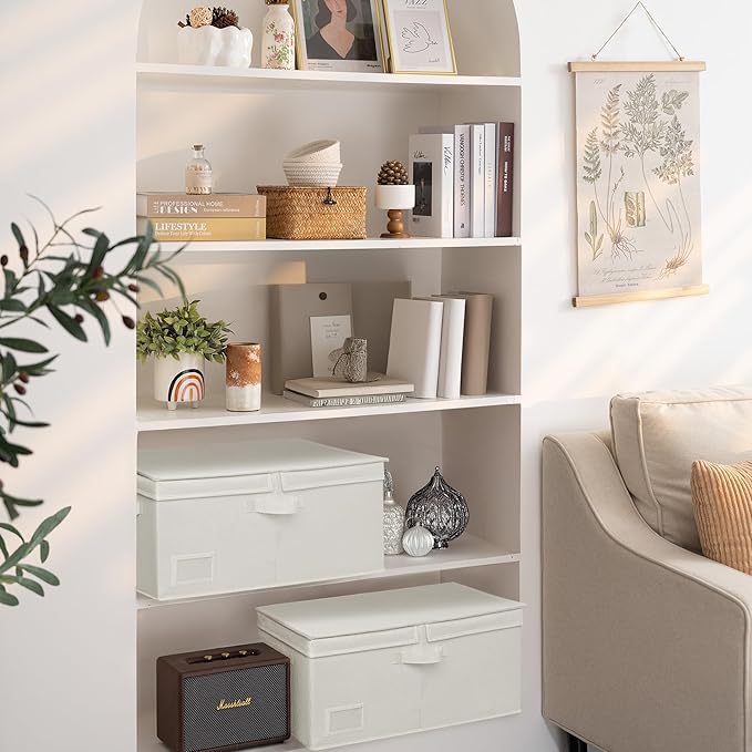 GRANNY SAYS Fabric Storage Bin with Lid, Decorative Storage Boxes, Basket for Shelves, Closet Storage Bins, Large Storage Bins for Clothing, Jumbo, Ivory, 2-Pack-HomvellaHome