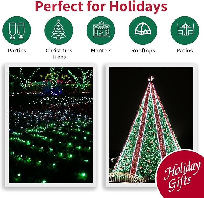 Green Wide Angle LED Christmas Lights, 64.8 Ft 300 Count, Pack of 3 Strands 21.9 Ft 100 Lights UL Certified Commercial Grade Green Wire 5mm Holiday String Light-HomvellaHome