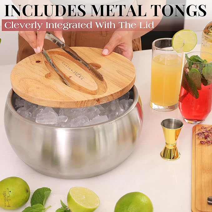 Gusto Nostro 4.1L Insulated Ice Bucket with Lid and Tongs, Double Wall Stainless Steel Ice Bucket Large, BPA Free Ice Bucket for Cocktail Bar, Keeps Champagne, Wine, Beer Chill for Parties-HomvellaHome