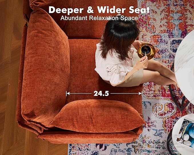 102.6" Luxury Modular Sleeper Sofa Bed 6 Seat Reversible Sectional Couch Deep Seat with Storage Chaises Removable Cover for Living Room, Apartment - Chenille Terracotta Orange-HomvellaHome