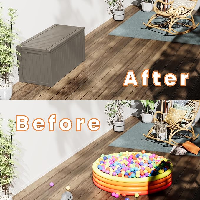 150 Gallon Outdoor Storage Box Waterproof Lockable Resin Deck Box Large, Patio Storage Bin for Pool Accessories Cushion Furniture, Garden Tools, UV-Resistant Outside Delivery Grey-HomvellaHome