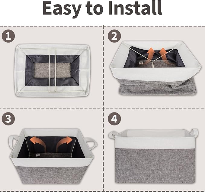GRANNY SAYS Storage Baskets for Shelves, Closet Organizer Bins, Clothes Storage Bins with Metal Frame, Extra Large Baskets for Organizing and Storage, Collapsible, Gray&White, 2-Pack-HomvellaHome