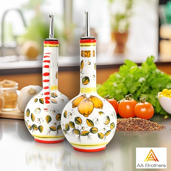 15Oz Ceramic Handmade Oil Dispenser with 3 olive design-HomvellaHome